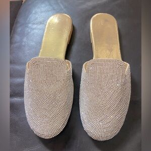 Sparkly Flat Mule Shoes With Gold Trim